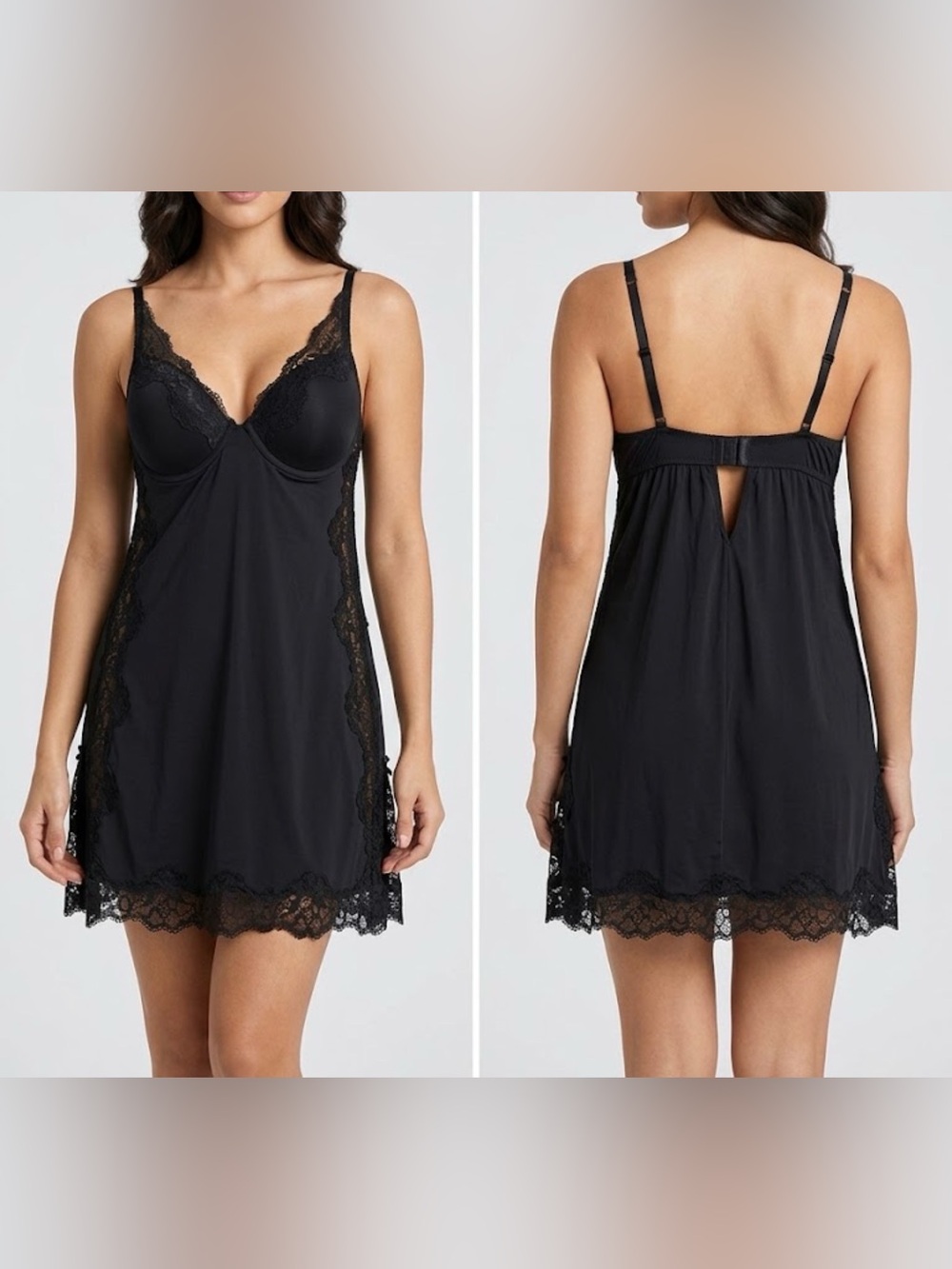 Victoria's Secret Black Lace-Trim Chemise